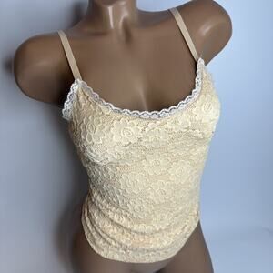 Pudding Y2K Lace Floral Cami Top Beige Cream Lingerie Coquette Baby Top Korea XS